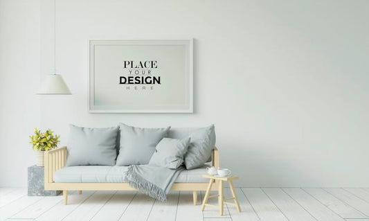 Free Poster Frame In Living Room Psd Mockup Psd