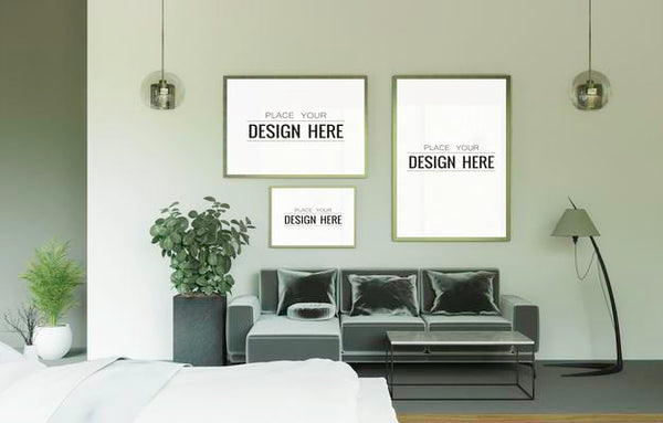 Free Poster Frame In Living Room Psd Mockup Psd