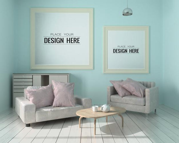 Free Poster Frame In Living Room Psd Mockup Psd