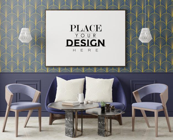 Free Poster Frame In Living Room Psd Mockup Psd