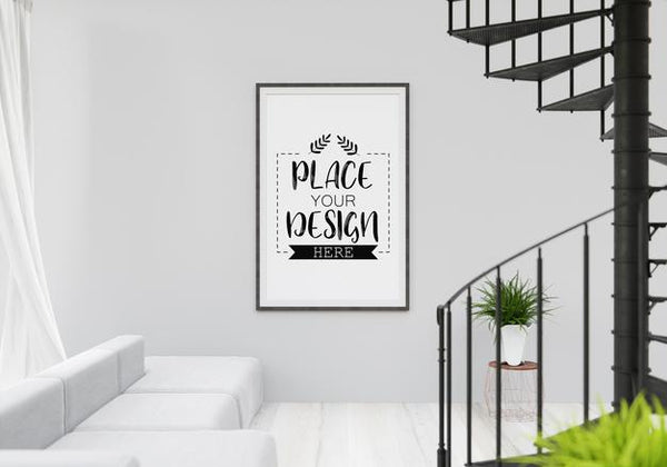 Free Poster Frame In Living Room Psd Mockup Psd