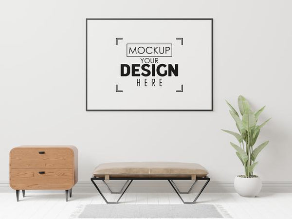 Free Poster Frame In Living Room Psd Mockup Psd