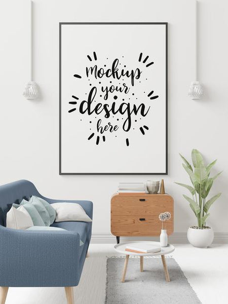 Free Poster Frame In Living Room Psd Mockup Psd