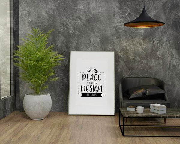 Free Poster Frame In Living Room Psd Mockup Psd