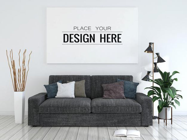 Free Poster Frame In Living Room Psd Mockup Psd