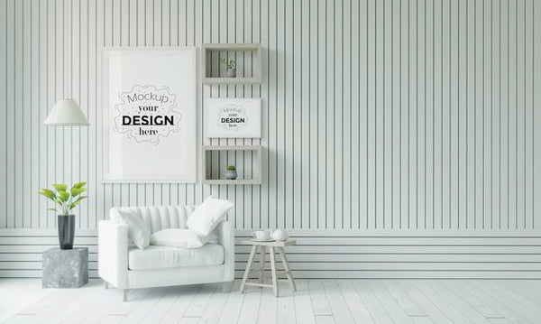 Free Poster Frame In Living Room Psd Mockup Psd