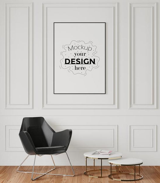 Free Poster Frame In Living Room Psd Mockup Psd