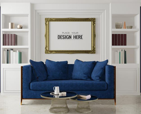 Free Poster Frame In Living Room Psd Mockup Psd