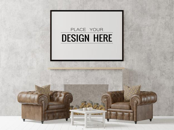 Free Poster Frame In Living Room Psd Mockup Psd