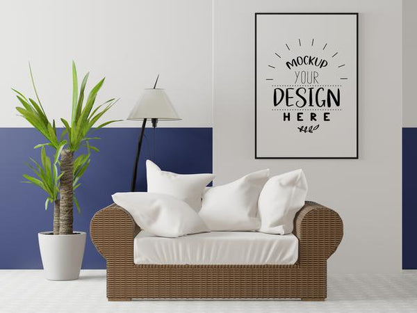 Free Poster Frame In Living Room Psd Mockup Psd