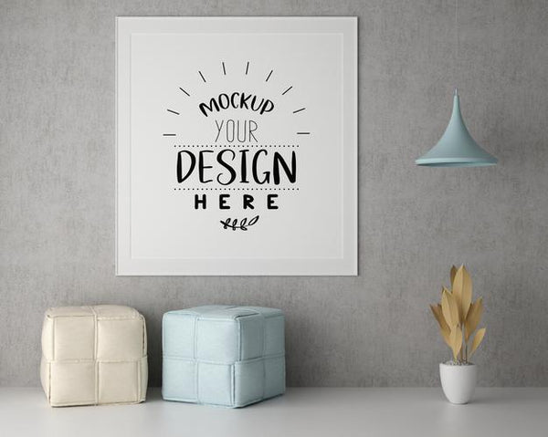 Free Poster Frame In Living Room Psd Mockup Psd