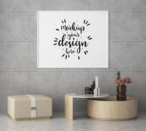 Free Poster Frame In Living Room Psd Mockup Psd