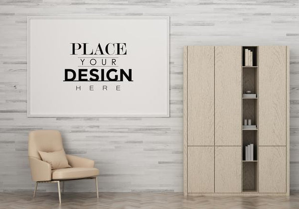 Free Poster Frame In Living Room Psd Mockup Psd