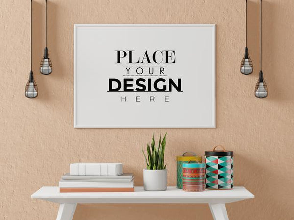 Free Poster Frame In Living Room Psd Mockup Psd