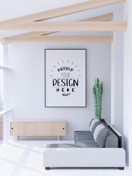 Free Poster Frame In Living Room Psd Mockup Psd