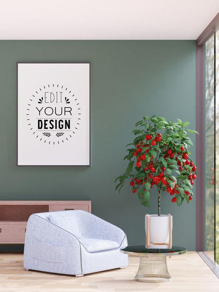 Free Poster Frame In Living Room Psd Mockup Psd