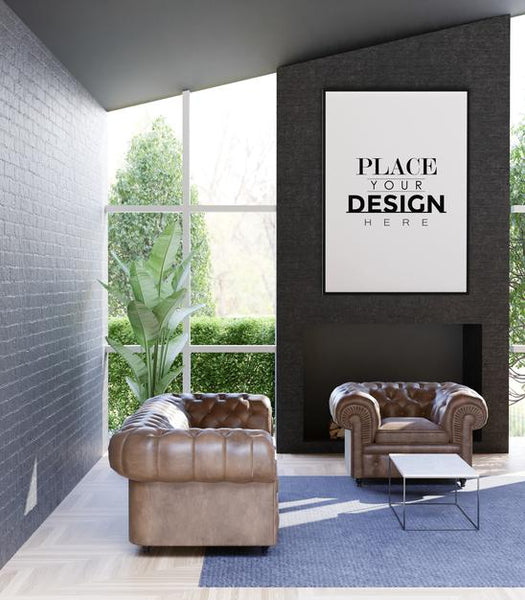 Free Poster Frame In Living Room Psd Mockup Psd