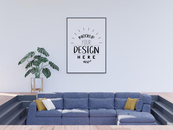 Free Poster Frame In Living Room Psd Mockup Psd