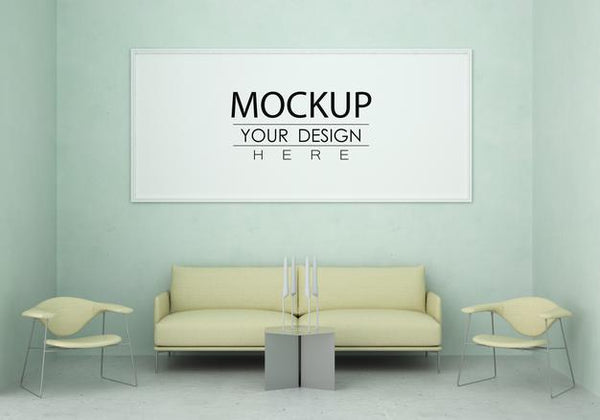 Free Poster Frame In Living Room Psd Mockup Psd