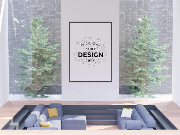 Free Poster Frame In Living Room Psd Mockup Psd