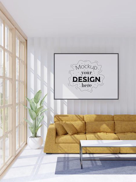 Free Poster Frame In Living Room Psd Mockup Psd