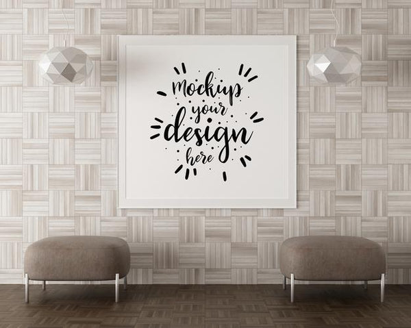 Free Poster Frame In Living Room Psd Mockup Psd