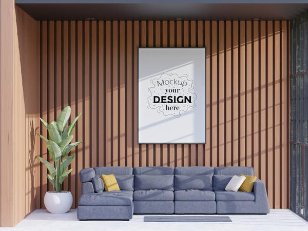 Free Poster Frame In Living Room Psd Mockup Psd