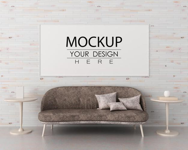 Free Poster Frame In Living Room Psd Mockup Psd