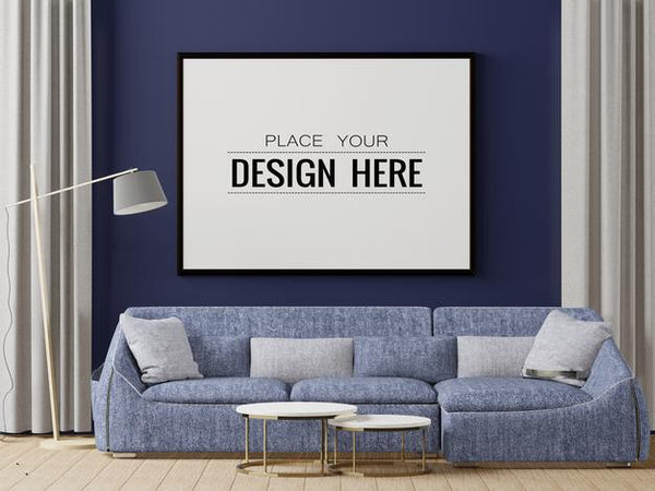 Free Poster Frame In Living Room Psd Mockup Psd