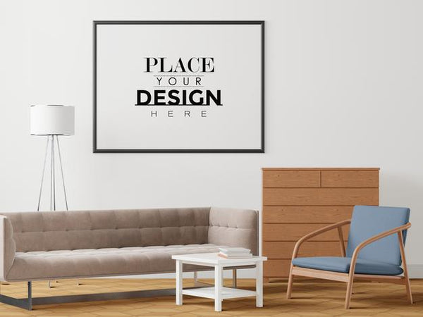 Free Poster Frame In Living Room Psd Mockup Psd