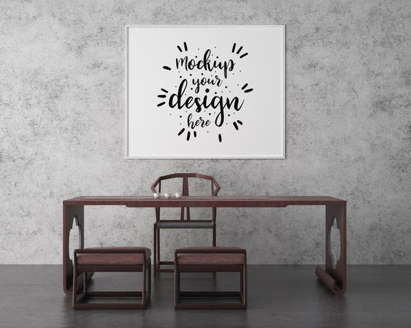 Free Poster Frame In Living Room Psd Mockup Psd