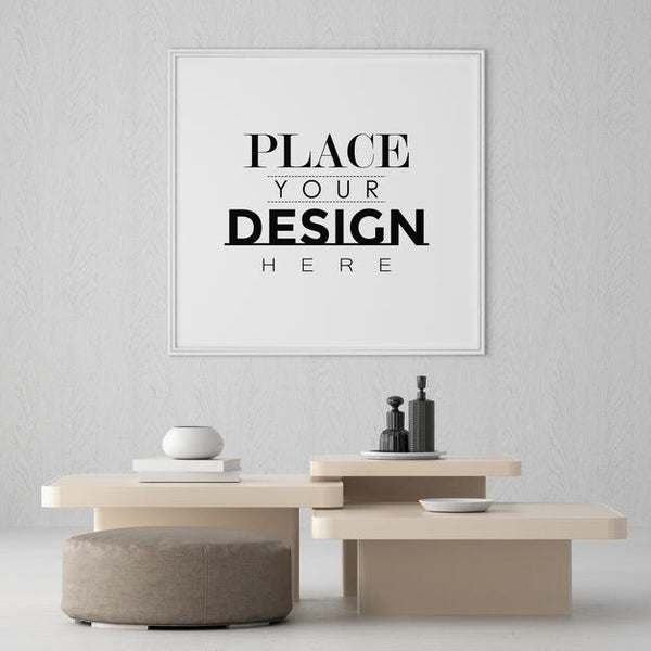 Free Poster Frame In Living Room Psd Mockup Psd