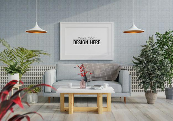 Free Poster Frame In Living Room Psd Mockup Psd