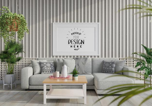 Free Poster Frame In Living Room Psd Mockup Psd