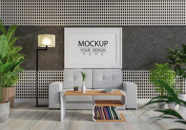 Free Poster Frame In Living Room Psd Mockup Psd