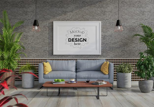 Free Poster Frame In Living Room Psd Mockup Psd