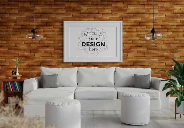 Free Poster Frame In Living Room Psd Mockup Psd