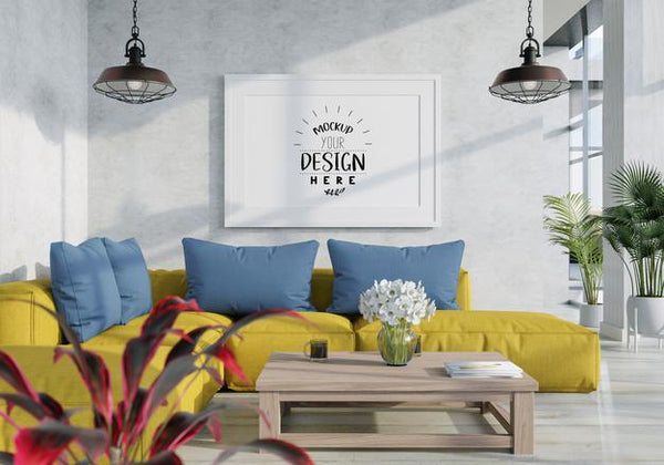 Free Poster Frame In Living Room Psd Mockup Psd