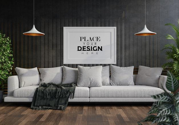 Free Poster Frame In Living Room Psd Mockup Psd