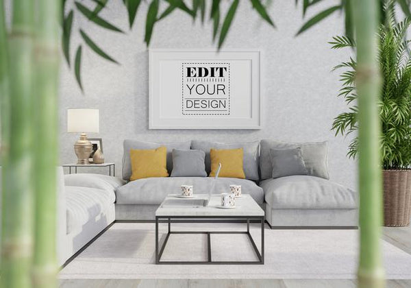 Free Poster Frame In Living Room Psd Mockup Psd