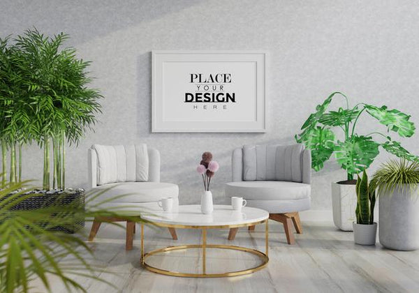 Free Poster Frame In Living Room Psd Mockup Psd