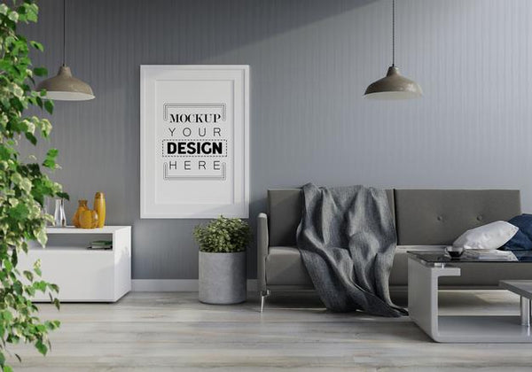 Free Poster Frame In Living Room Psd Mockup Psd