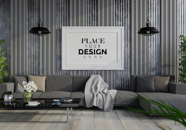 Free Poster Frame In Living Room Psd Mockup Psd