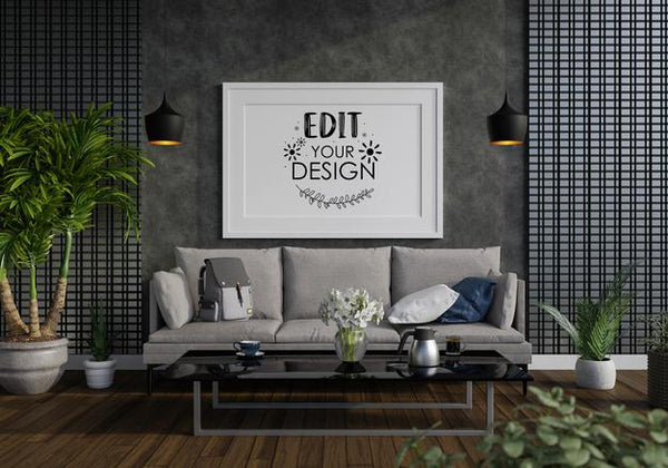 Free Poster Frame In Living Room Psd Mockup Psd