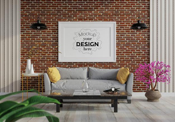 Free Poster Frame In Living Room Psd Mockup Psd