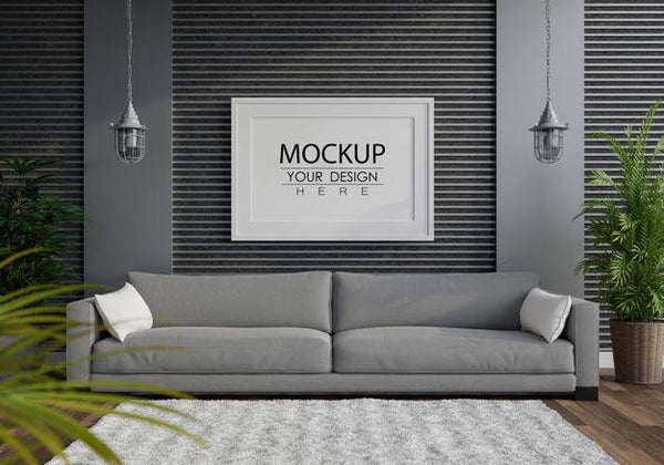 Free Poster Frame In Living Room Psd Mockup Psd