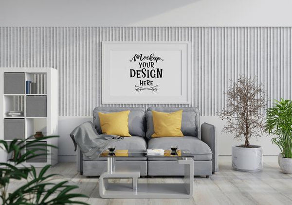 Free Poster Frame In Living Room Psd Mockup Psd