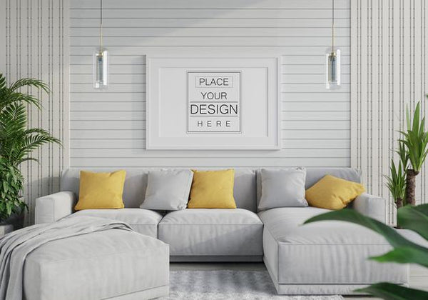 Free Poster Frame In Living Room Psd Mockup Psd