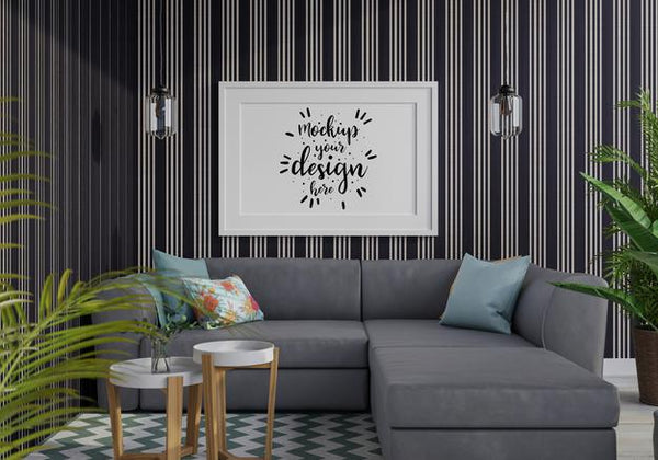 Free Poster Frame In Living Room Psd Mockup Psd