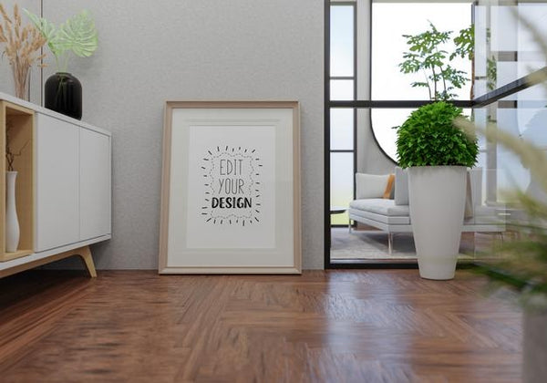 Free Poster Frame In Living Room Psd Mockup Psd